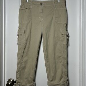 Cato Khaki Cotton Stretch Mid Rise Roll Up Hem Cargo Capri Pants Gorpcore Style